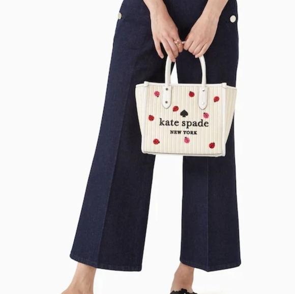 Kate Spade Ella Dottie Ladybug π Small Straw Tote Crossbody - Picture 9 of 9